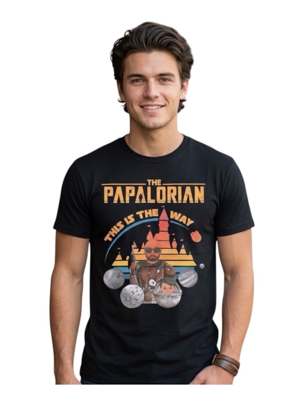 Men's Black T-Shirt with "The Papalorian — This Is The Way" Print — Size M